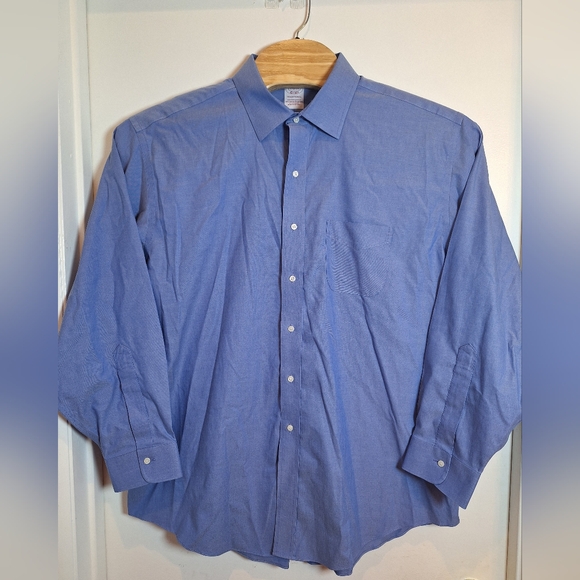 Brooks Brothers Traditional Fit 17.5 35 Mens Long Sleeve Blue Oxford Shirt - Picture 1 of 6